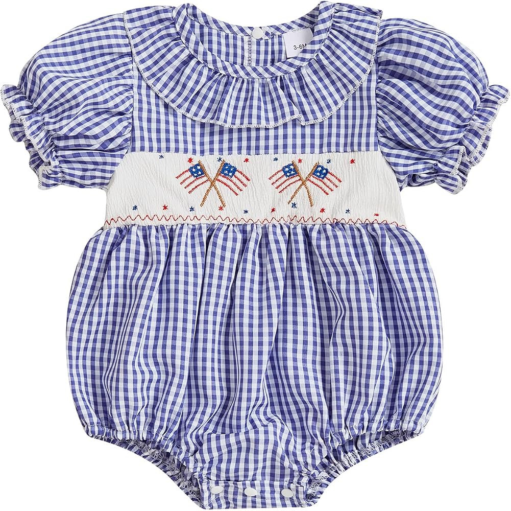 Easter Baby Girl Outfit Bunny Embroidery Bubble Romper Puff Short Sleeve Smocked Bodysuit Newborn... | Amazon (US)