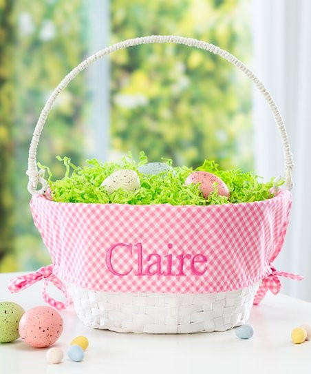 White & Pink Gingham Collapsible Handle Personalized Easter Basket | Zulily