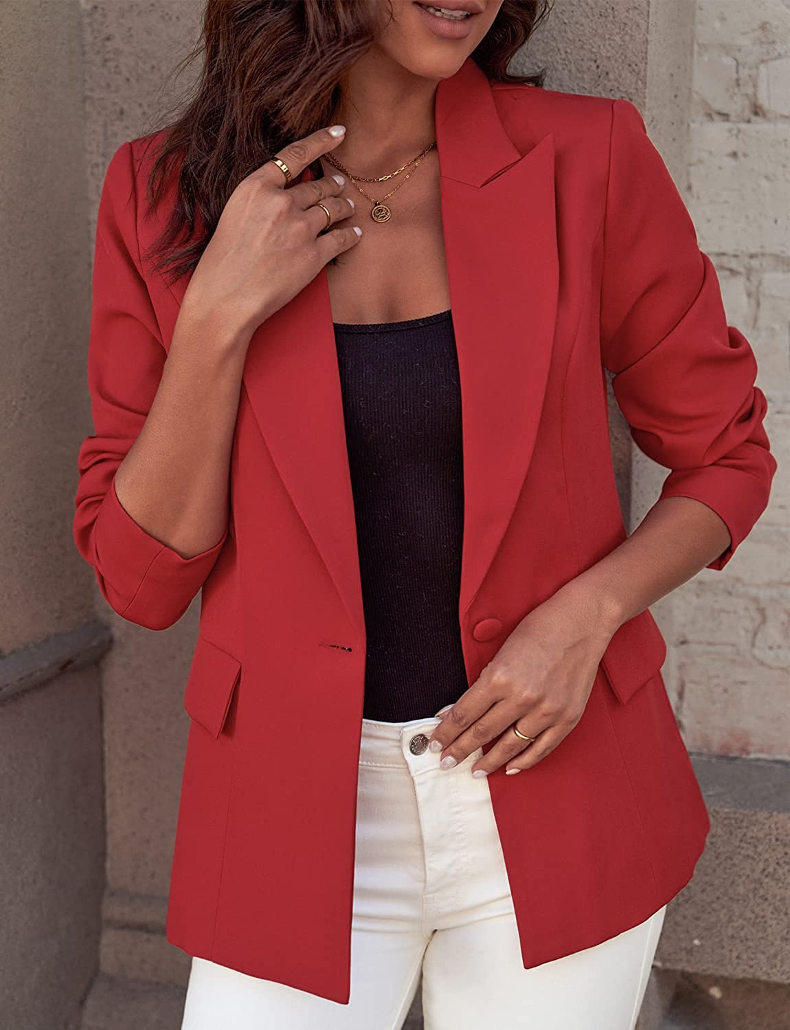 luvamia Women's Casual Long Sleeve Lapel Button Slim Work Office Blazer Jacket | Amazon (US)