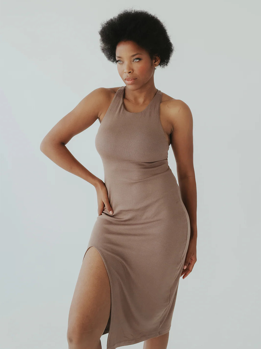 High Neck Ribbed Midi Brami Dress | Klassy