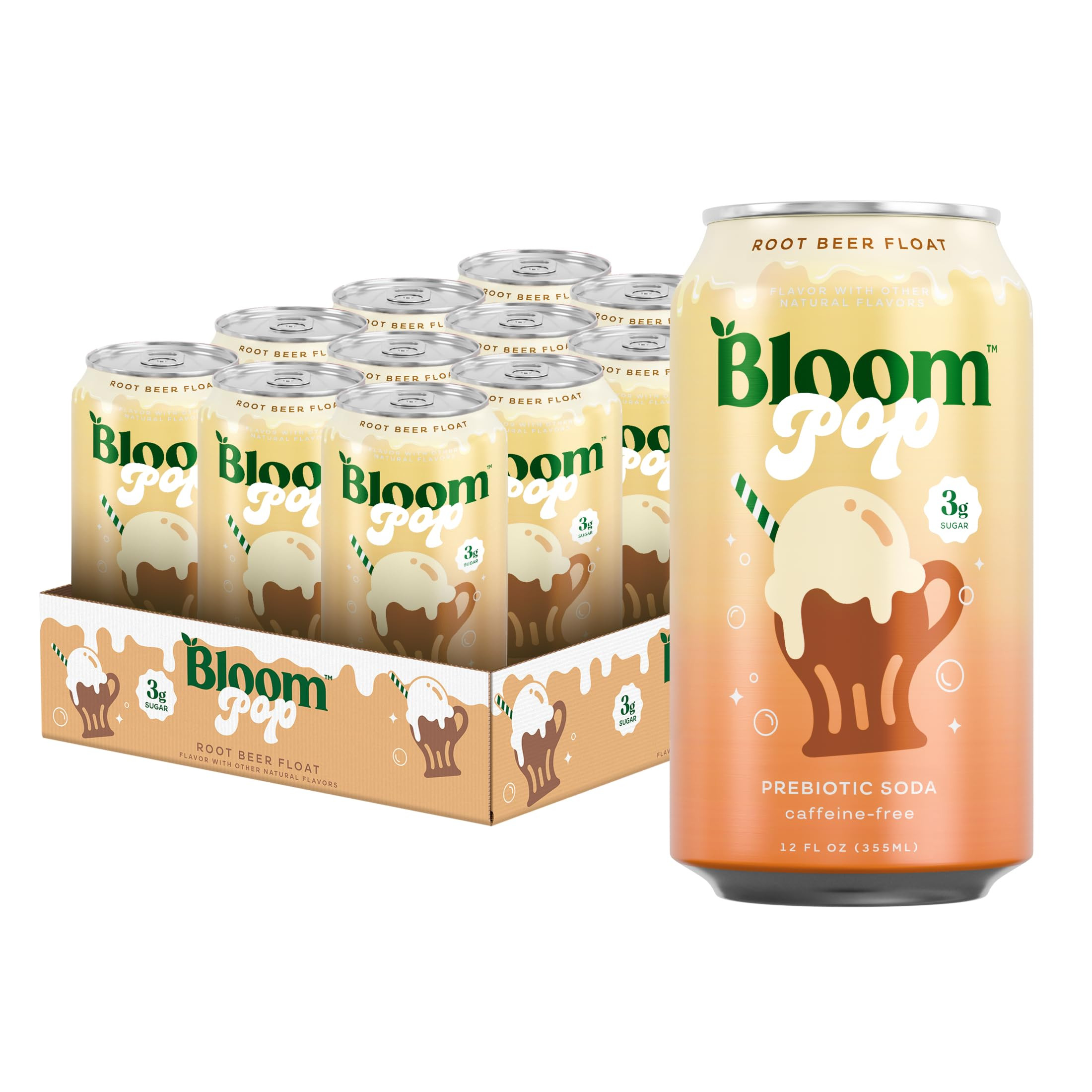 Bloom Pop Prebiotic Soda 12 Pack, Rootbeer Float Flavor, 12oz Cans | Prebiotic Soda for Gut Healt... | Amazon (US)