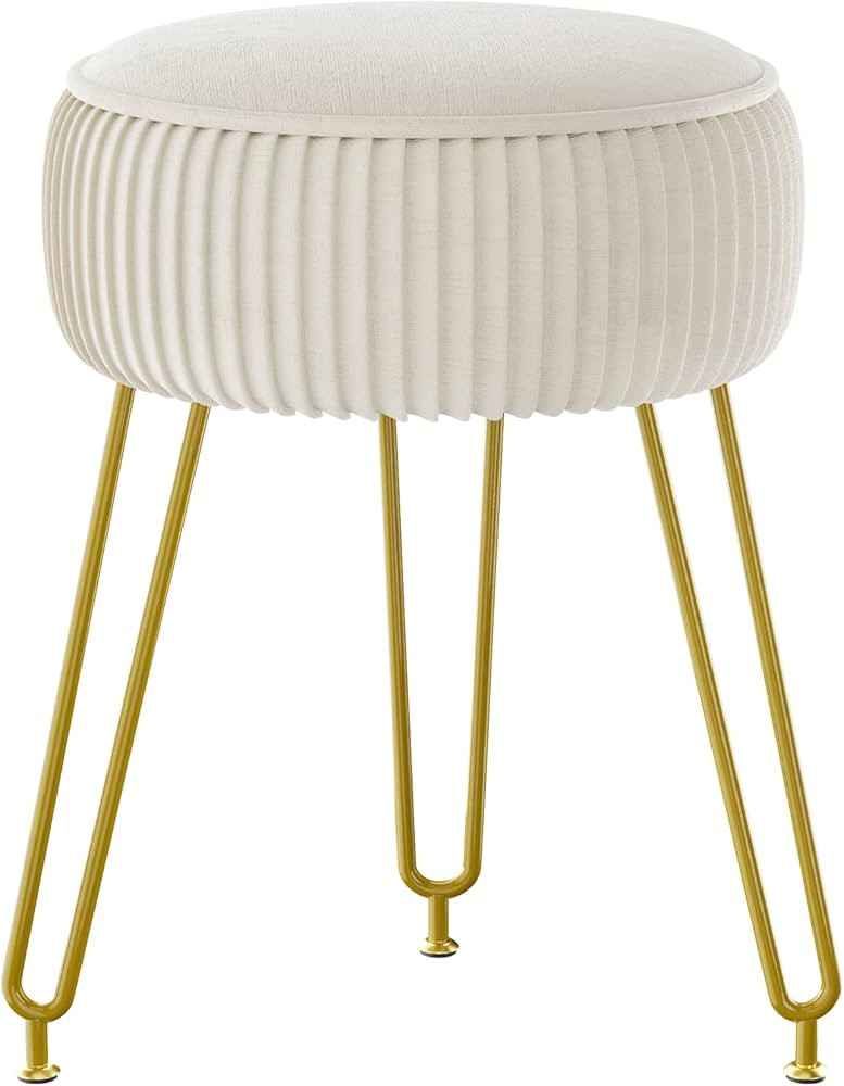 IBUYKE Velvet Round Footrest Stool Ottoman, Makeup Vanity Stool Side Table, Velvet Dressing Table... | Amazon (US)