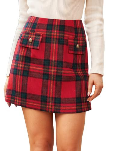 CUPSHE Women Skirts Tweed High Waist Mini Skirt Short Skirts Red Black | Amazon (US)