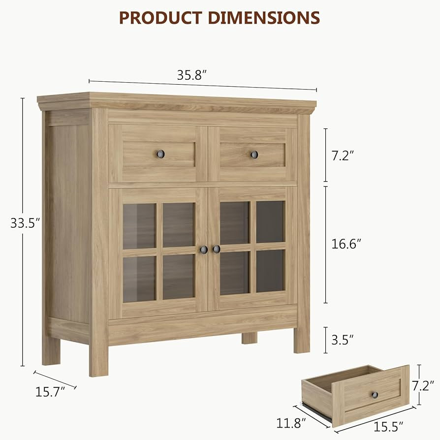 36" Buffet Cabinet Sideboard, Coffee Bar Storage Cabinet with Drawers and Display Tempered Glass ... | Amazon (US)