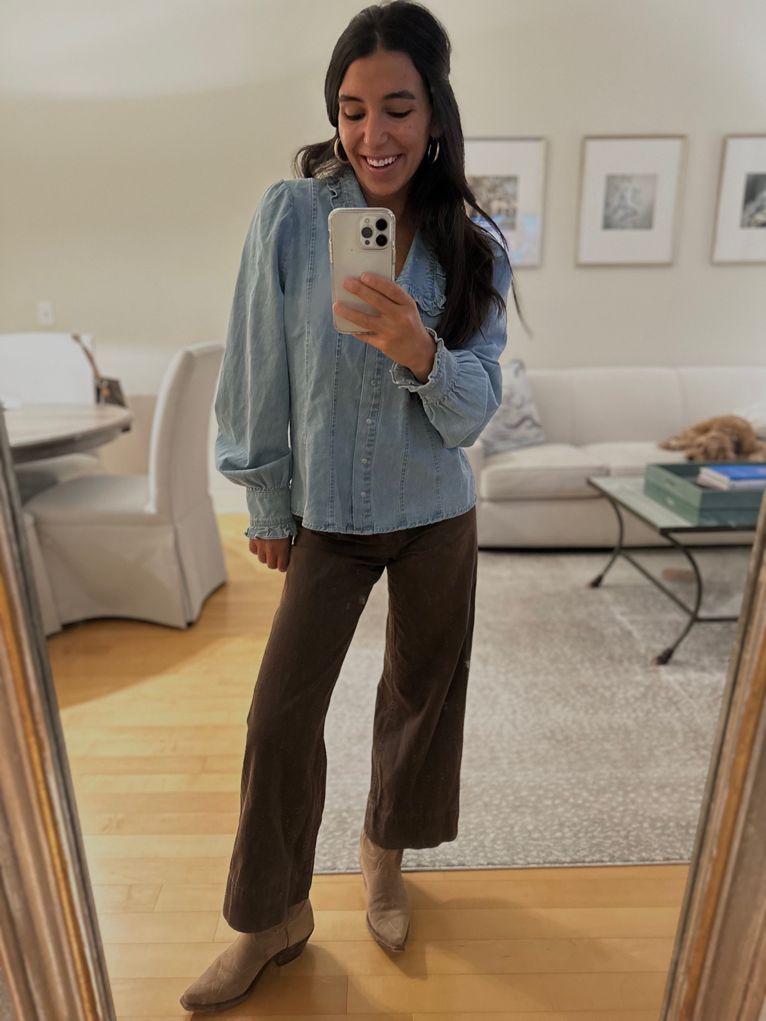Apiece apart brown pants and a denim top for the absolute win. I love a denim top long sleeve. 

#LTKsalealert #LTKstyletip