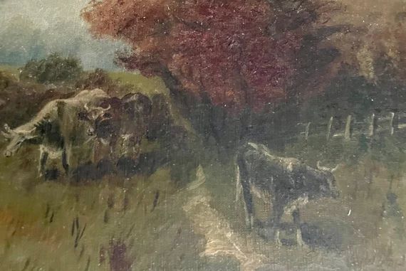 1860s French Oil Painting on Canvas. Farmhouse and Cows in - Etsy | Etsy (US)
