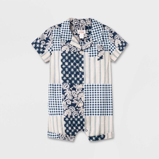 Baby Boys' Patchwork Print Romper - Cat & Jack™ Blue | Target