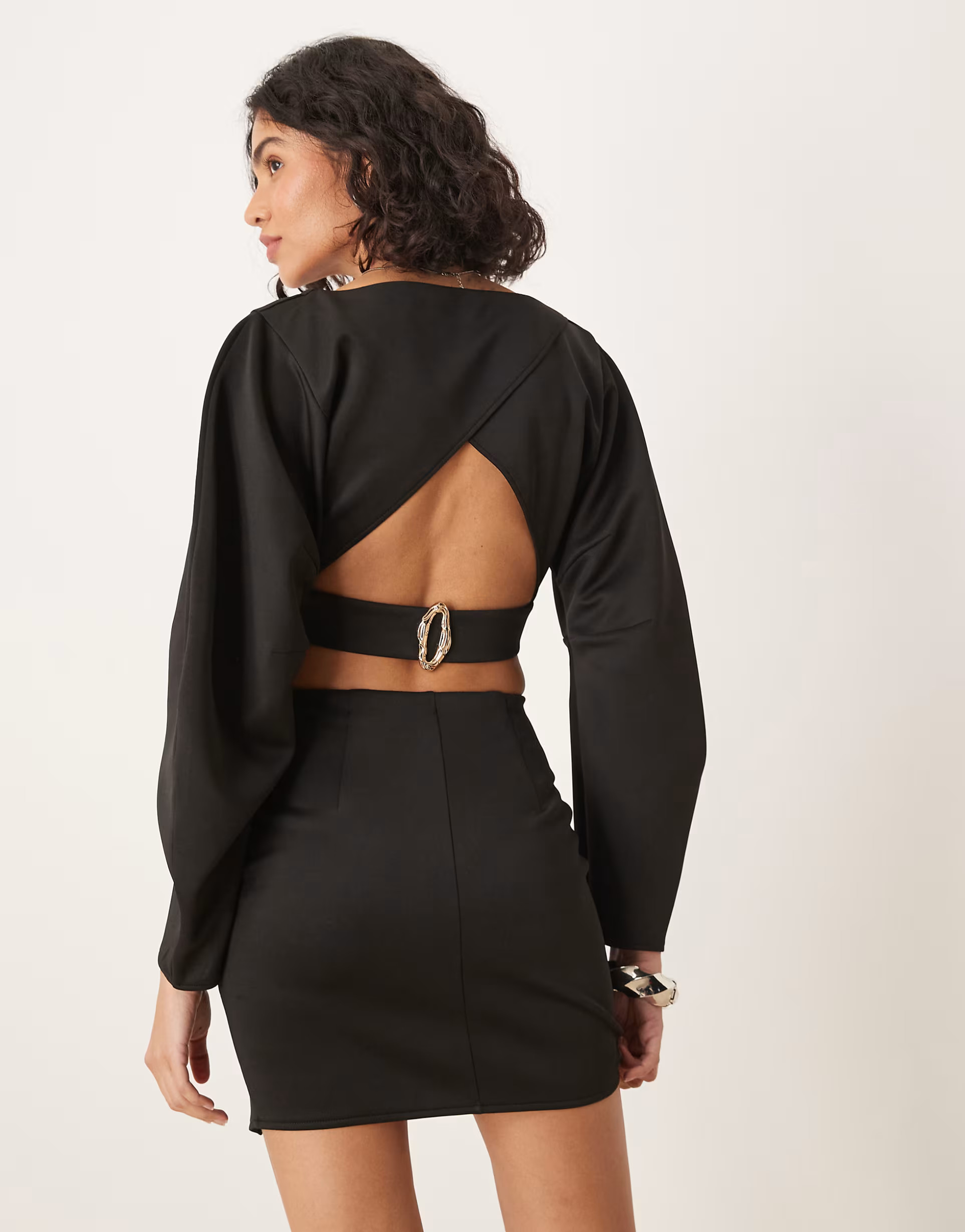 ASOS DESIGN co-ord open back crop top with volume sleeves in black in scuba-style fabric | ASOS | ASOS (Global)