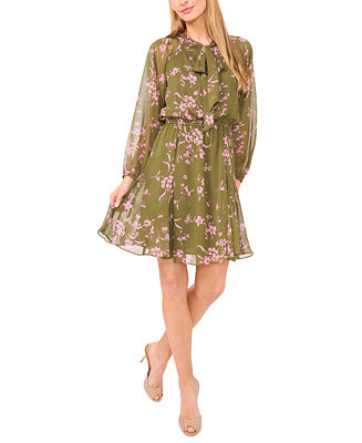 Women's Long Balloon Sleeve Tie Neck Dress | Macy's