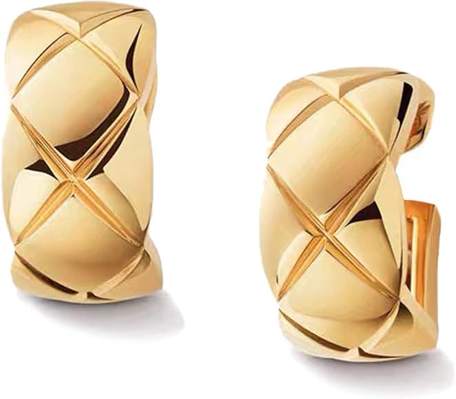 GANADARA Chunky Small Hoop Earrings for Women - 14K Gold Plated Sterling Silver Textured Minimali... | Amazon (US)