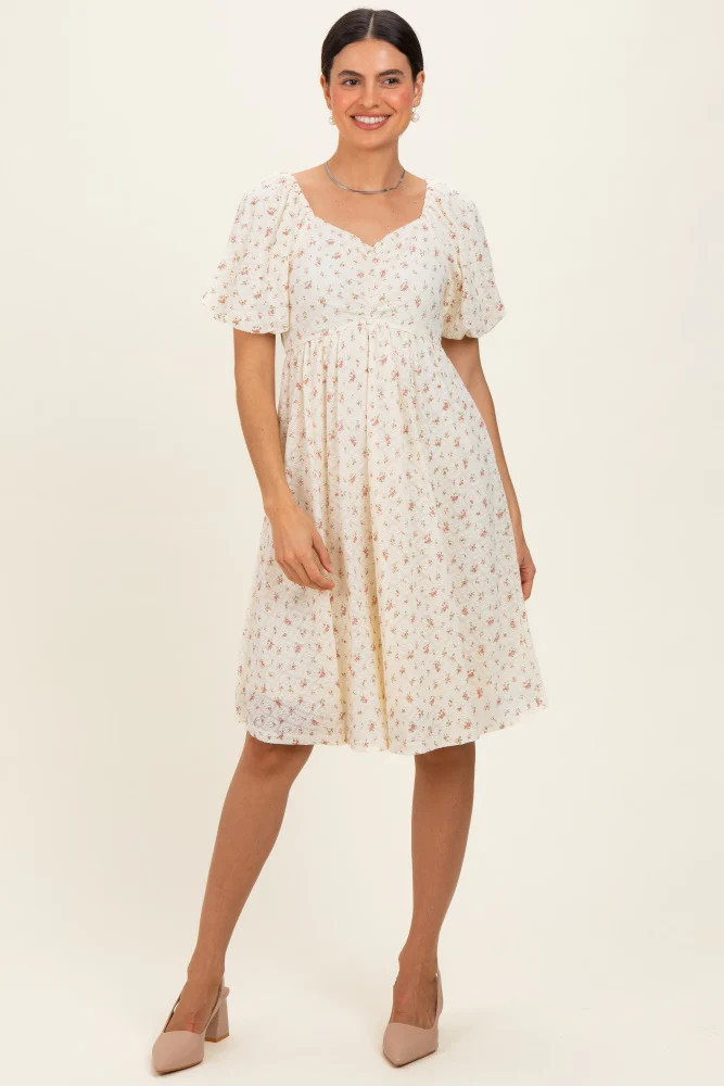 Ivory Floral Sweetheart Neckline Dress | PinkBlush Maternity