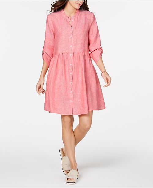 Tommy Hilfiger Linen Roll-Tab Shirtdress, Created for Macy's & Reviews - Dresses - Women - Macy's | Macys (US)