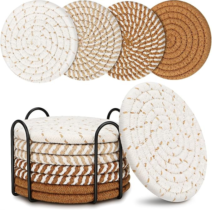 Coasters for Drinks, Coasters Set of 4 - Color, 8 Pack Coaster Set, Boho Coaster with Holder, Cof... | Amazon (US)