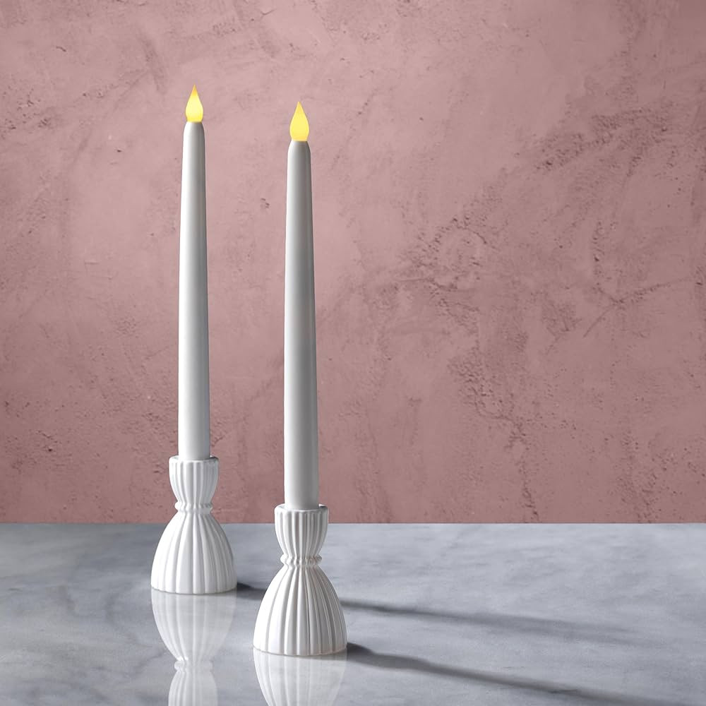 LampLust White Taper Candle Holder, 3.5 Inch, 2 Pack Candlestick Holders, Glass Candle Holders fo... | Amazon (US)