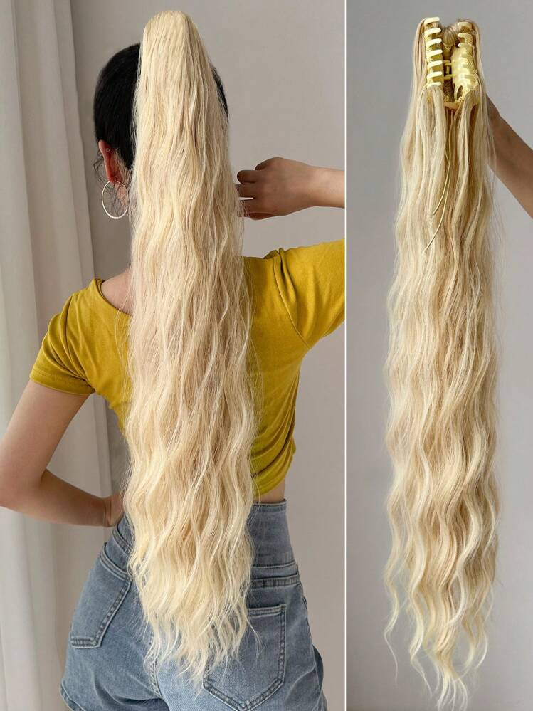 Claw Ponytail Extension 32 Inch Blonde Long Water Wave Wavy Clip In Hair Extensions Soft Natural ... | SHEIN