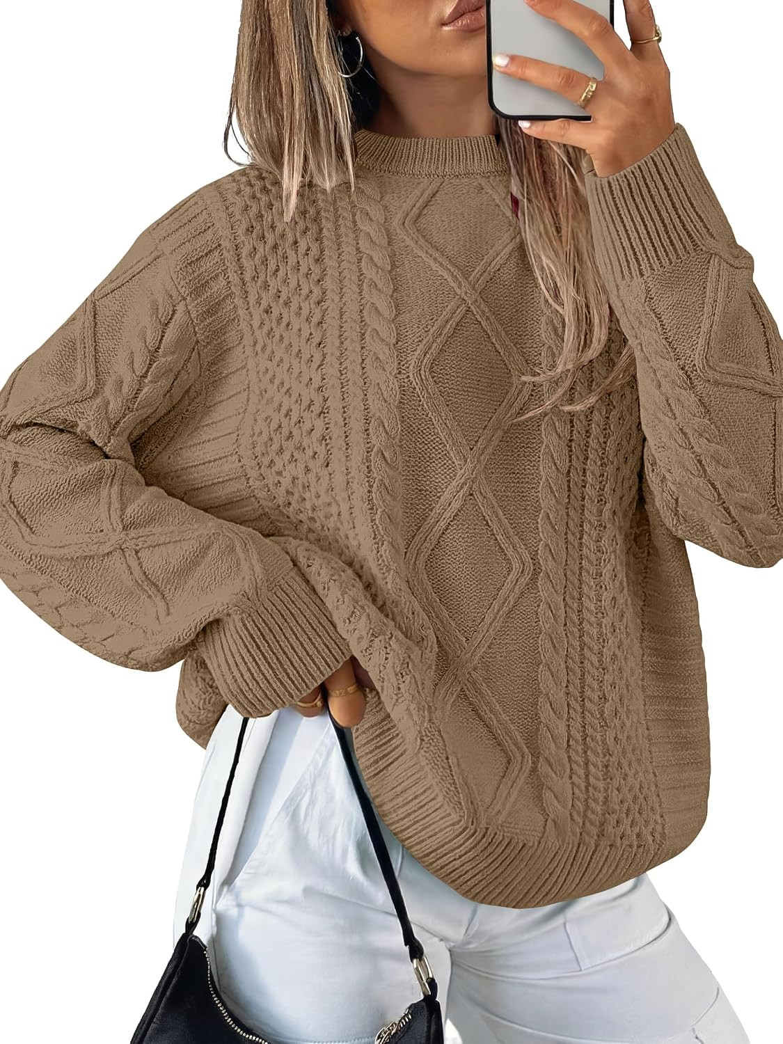 ANRABESS Sweaters for Women Oversized Cable Knit Pullover Fall Outfits | Amazon (US)