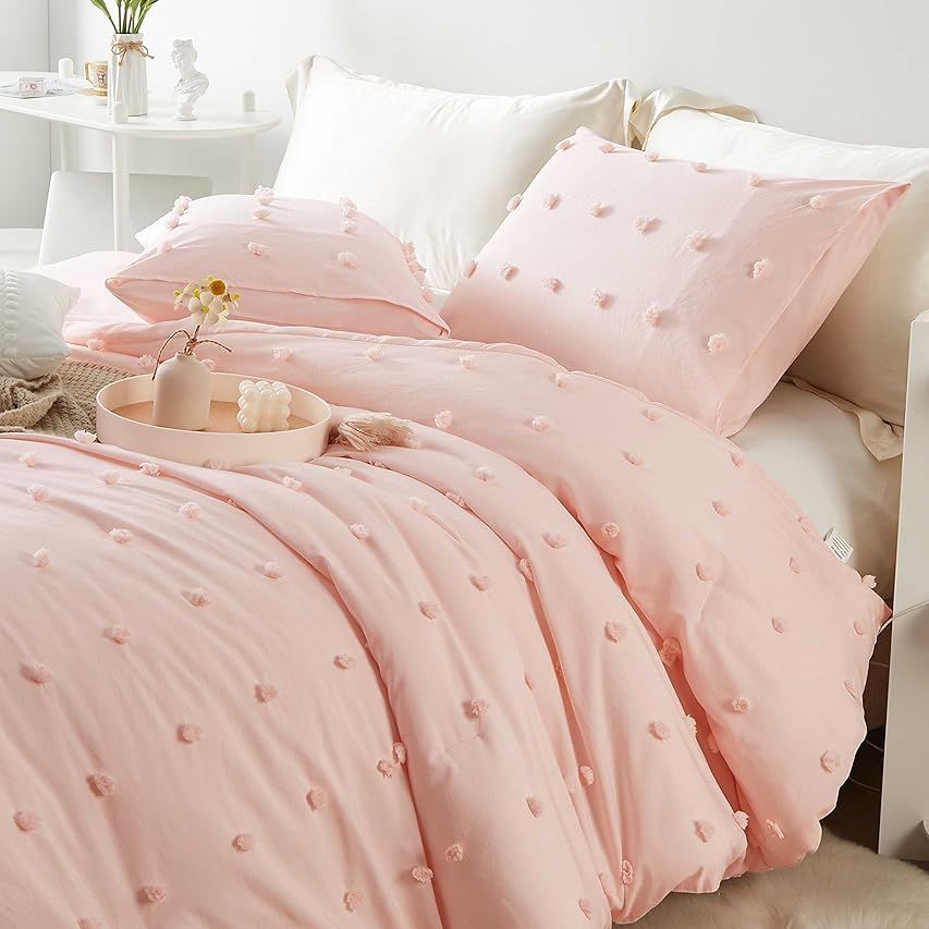 STUAA King Size Pom Pom Pink Comforter Set, 3PCS Comforter Sets Tufted Pom (1 Jacquard Comforter Set | Amazon (US)