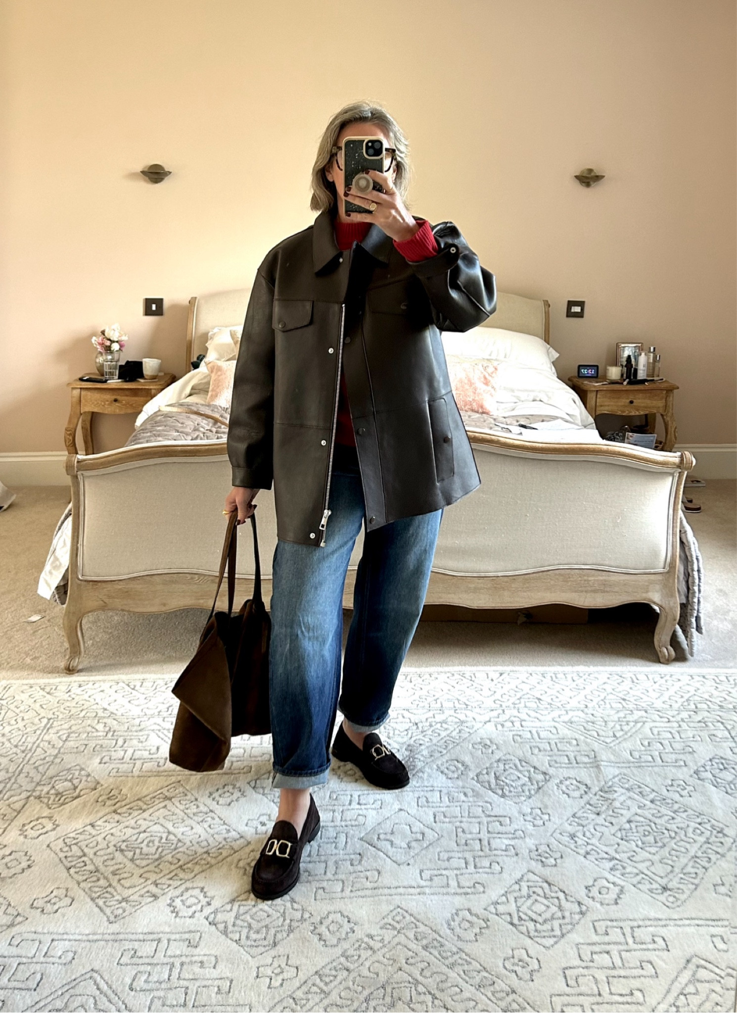 Jeans and jackets 

Whistles leather jacket size medium 
H&M jeans size 12
Cos jumper size small 