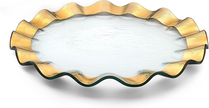 Ruffle 13 Inch Buffet Plate with 24k Gold, Timeless Glass Tableware for all Occasions, Made in th... | Amazon (US)