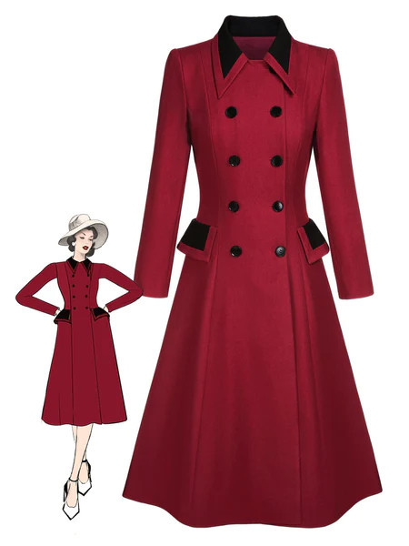 Red 1950s Lapel Double Breasted Coat | Retro Stage
