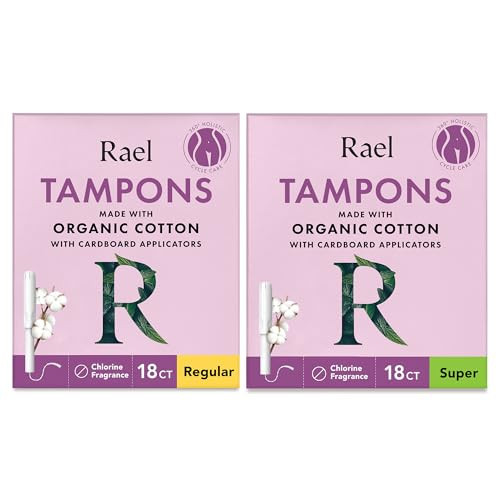 Rael Tampons, Cardboard Applicator with Organic Cotton, Multipack, Regular and Super Absorbency, Unscented, Upgraded Easy Grip, Biodegradable, Chlorine-Free (36 Count, Bundle) | Amazon (US)