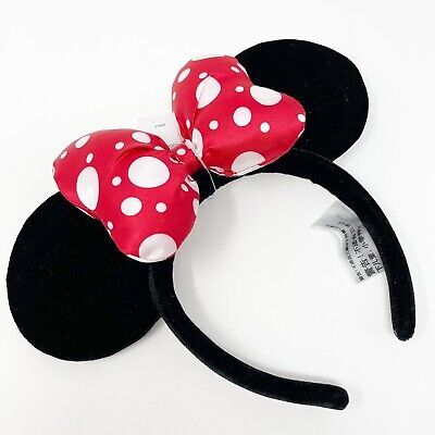Disney Parks Black Velvet Minnie Mouse Ears Red Polka Dot Satin Bow NWT | eBay US