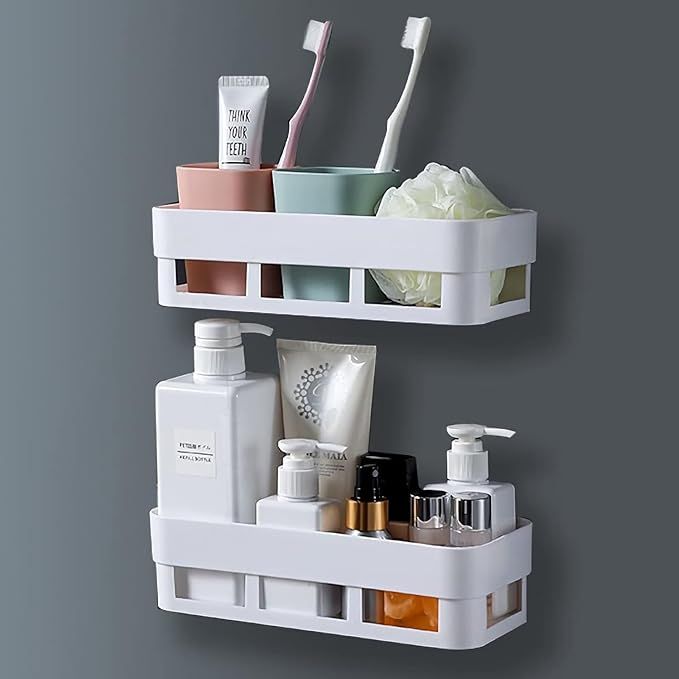 CLEKOD Wall Shower Caddy Corner Shelf Adhesive, Plastic Bathroom Storage Caddies Organizer Drill ... | Amazon (US)