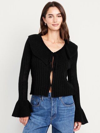 Wool-Blend Ruffle Tie-Front Cropped Cardigan | Old Navy (US)