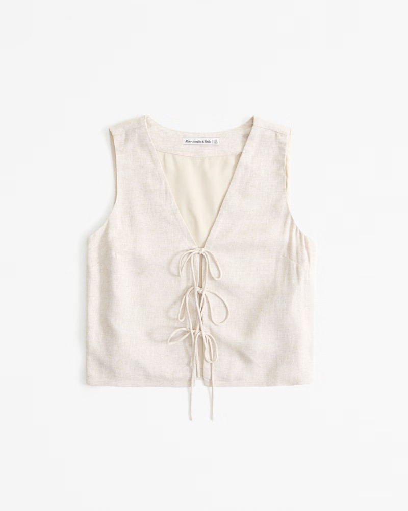 Women's Linen-Blend Tie-Front Vest Top | Women's Tops | Abercrombie.com | Abercrombie & Fitch (US)