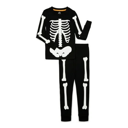 Halloween Boys or Girls Glow In The Dark Skeleton Pajama Set by Way to Celebrate 2-Piece Sizes 6-12 | Walmart (US)