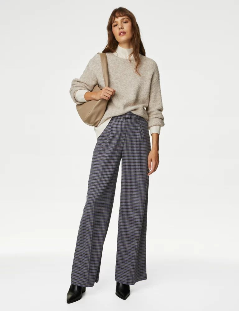 Dogtooth Pleat Front Wide Leg Trousers | Marks & Spencer (UK)