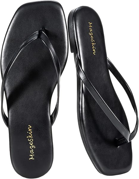 mazeskin Womens Memory Foam Flip Flops Leather Flat Sandals | Amazon (US)