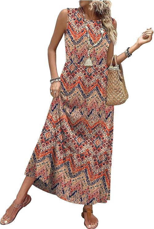 WIHOLL Summer Dresses for Women 2026 Casual Sleeveless Maxi Dress Long Flowy A Line Sundresses Be... | Amazon (US)