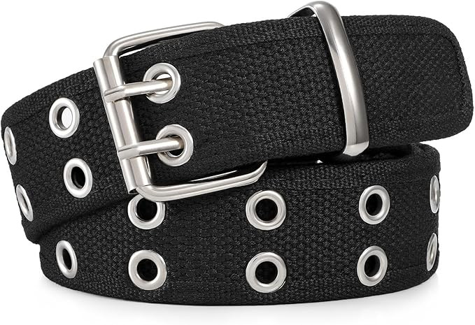 WHIPPY Canvas Double Grommet Belt Unisex Casual Double Prong Belt for Men Women for Jeans Pants | Amazon (US)