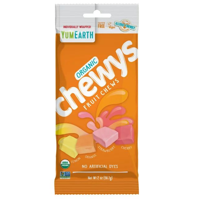 YumEarth Organic Chewys, Fruit Flavor Candy, Gluten Free, 2 oz Bag | Walmart (US)