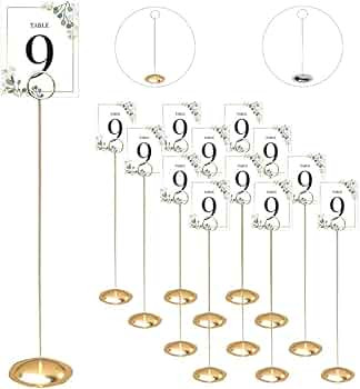 HOHIYA 12 Pcs Table Number Holders 12 Inch Place Card Holder Stands Brass Gold Tall for Photos Fo... | Amazon (US)
