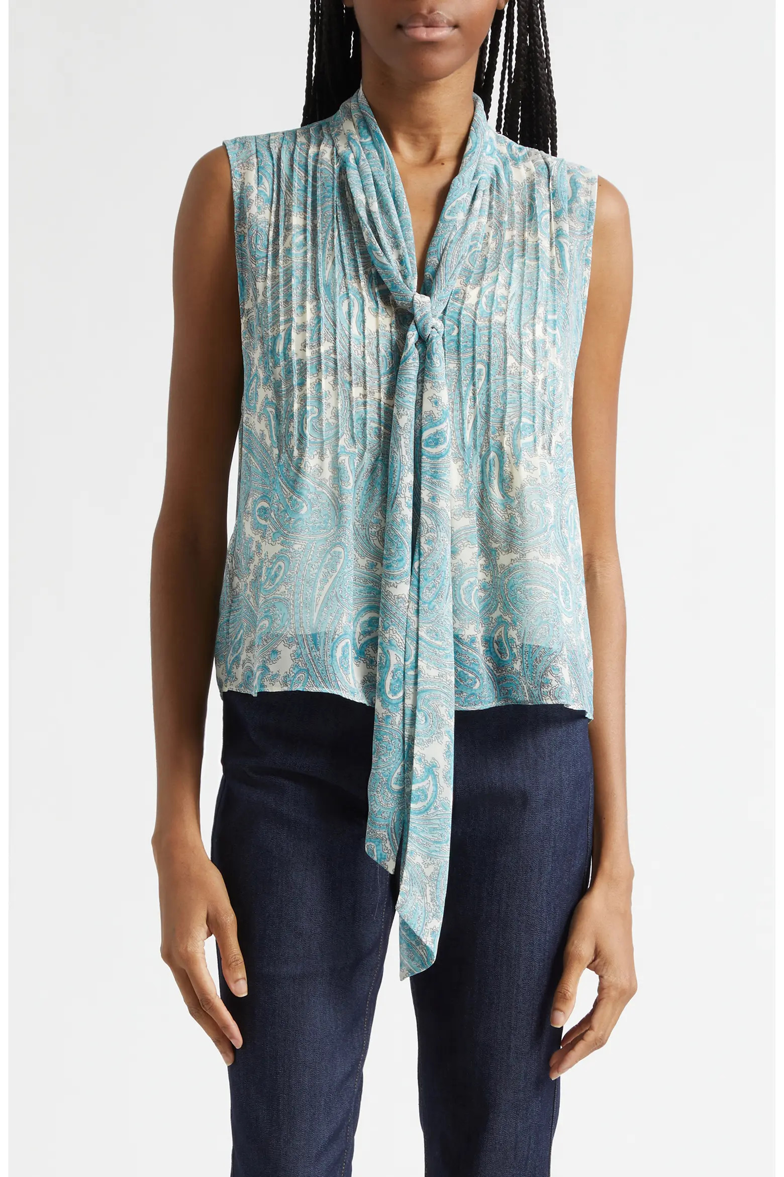 Cinq à Sept Hendrix Lois Paisley Pleated Tie Neck Top (Women) | Nordstrom | Nordstrom