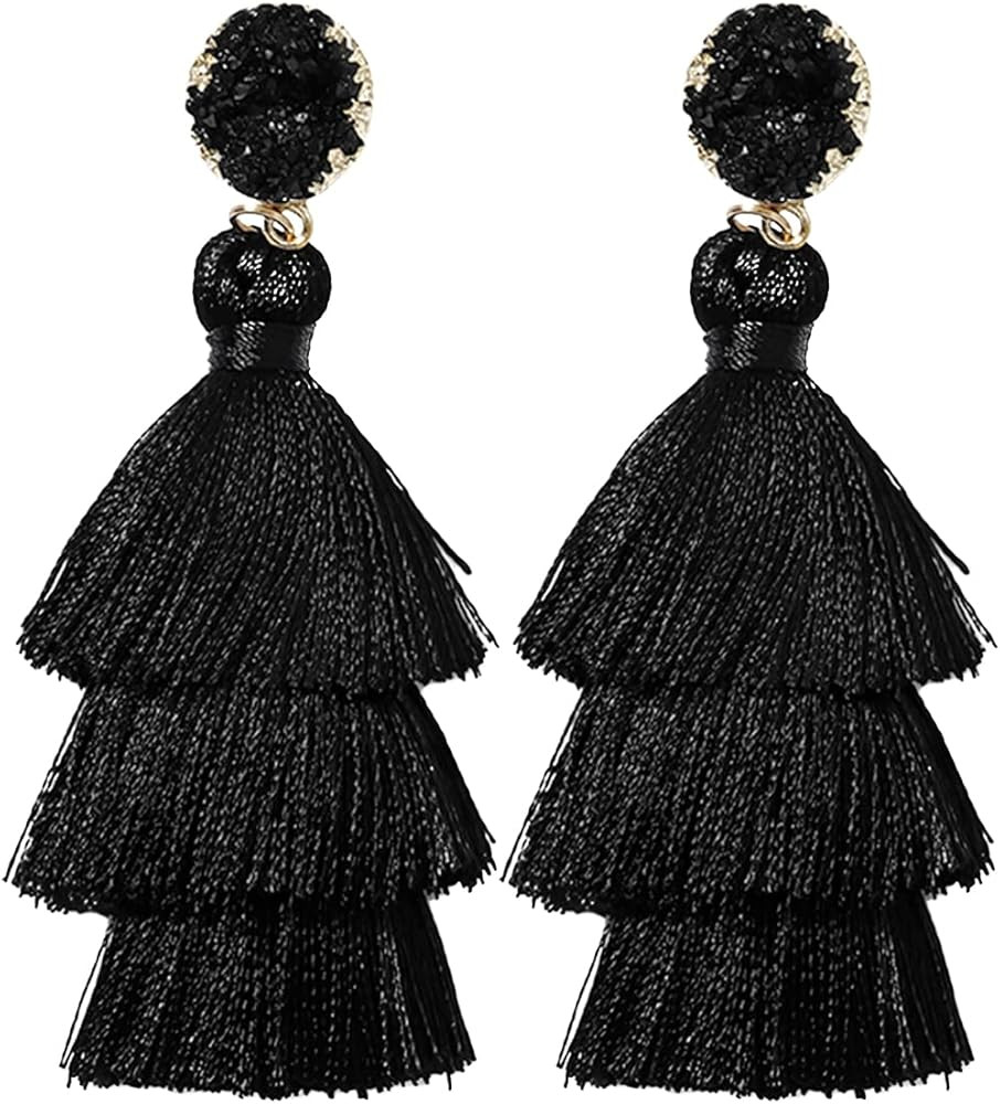 Rave Envy Colorful Tassel Earrings for Women - Layered Tassle Earrings - Choice of Color | Amazon (US)