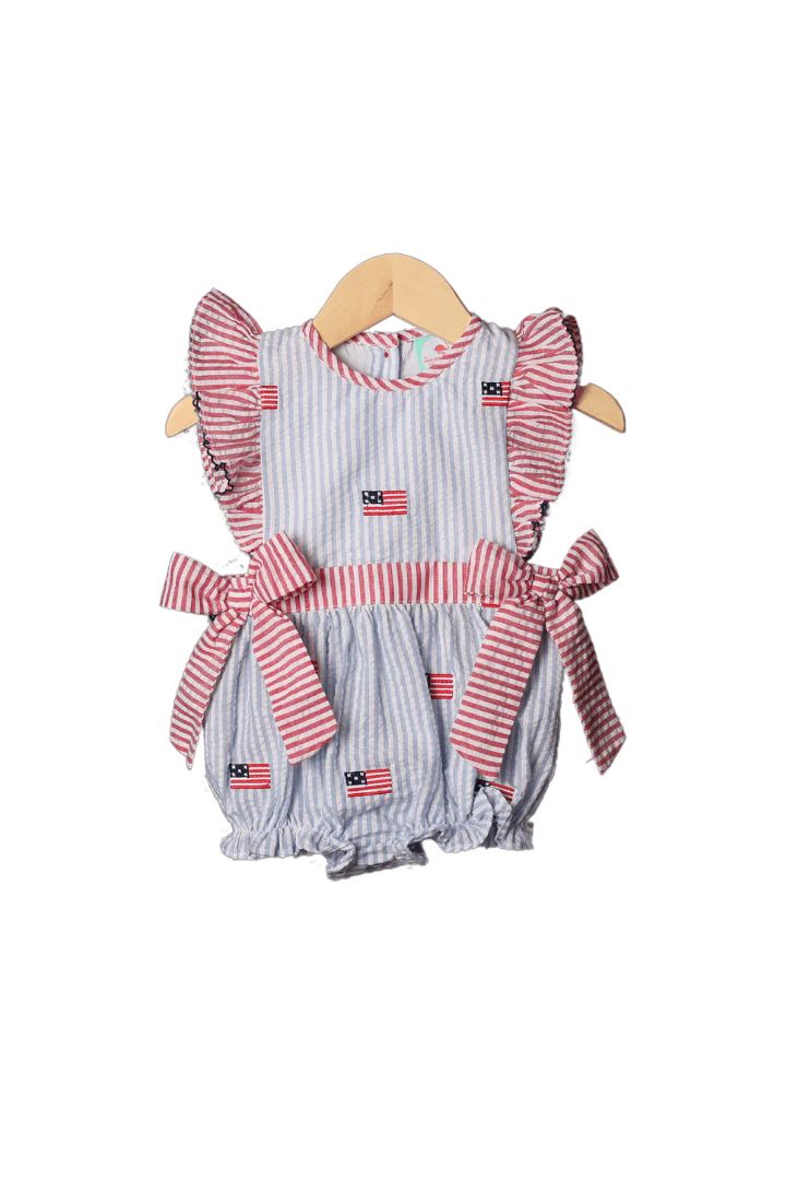 Embroidered Flag Seersucker Bow Bubble | The Smocked Flamingo
