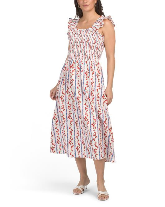 Flutter Sleeve Smocked Top Strawberry And Tomato Print Dress | TJ Maxx