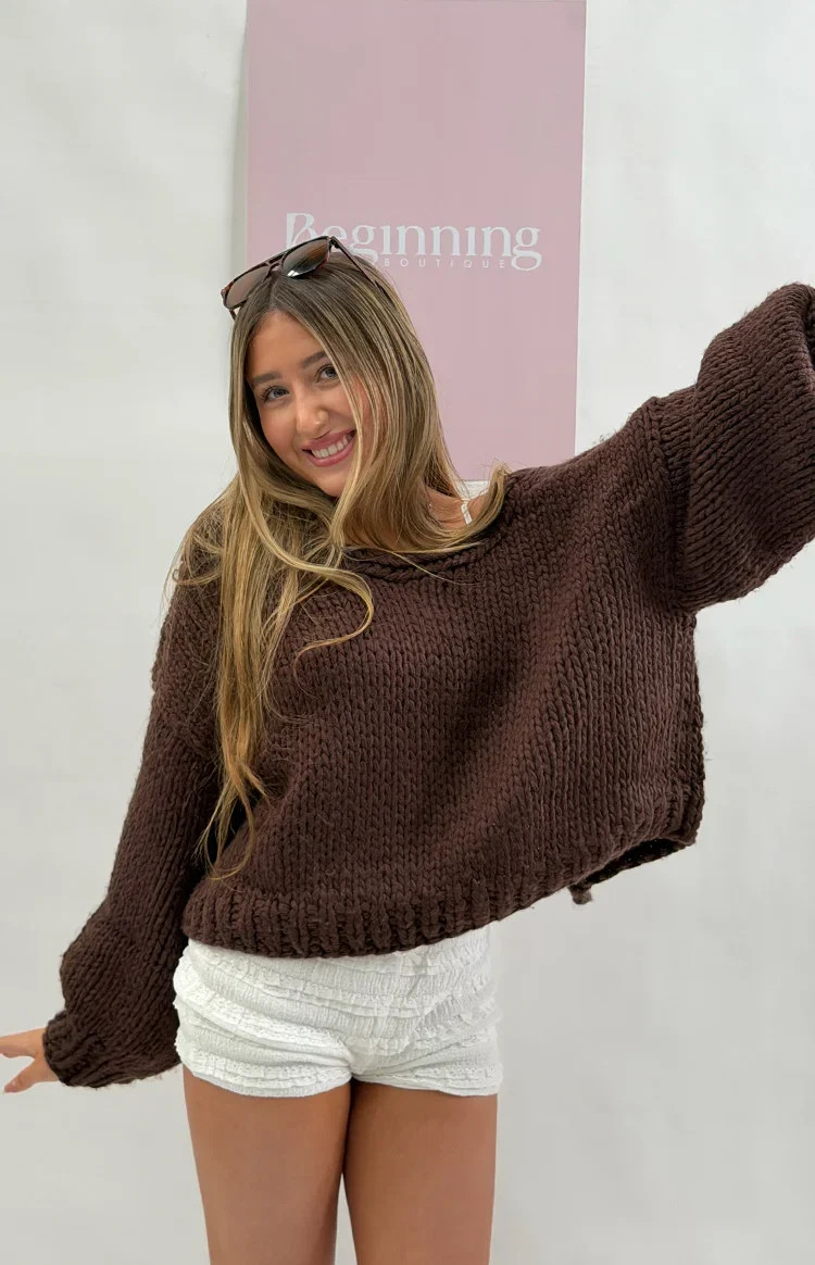 Holiday Chocolate Brown Tie Up Knit Cardigan | Beginning Boutique | Beginning Boutique (US)