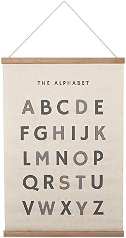 Bon et Beau 16×24 Inch Embroidered Alphabet Poster with Wood Poster Hanger - Neutral Gray Wall Decor | Amazon (US)