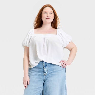 Women's Puff Short Sleeve Blouse - Universal Thread™ White 4X | Target