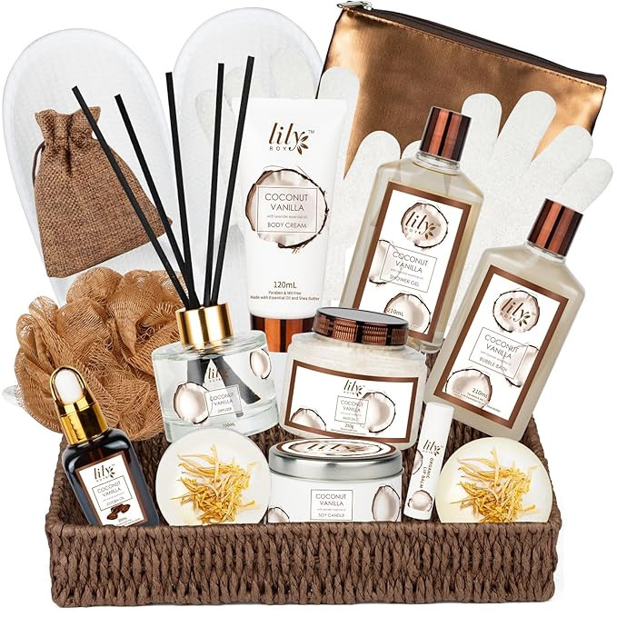 Bath and Body Gift Basket Set for Women - Coconut Vanilla Christmas Gifts for Women, Spa Gift Bas... | Amazon (US)