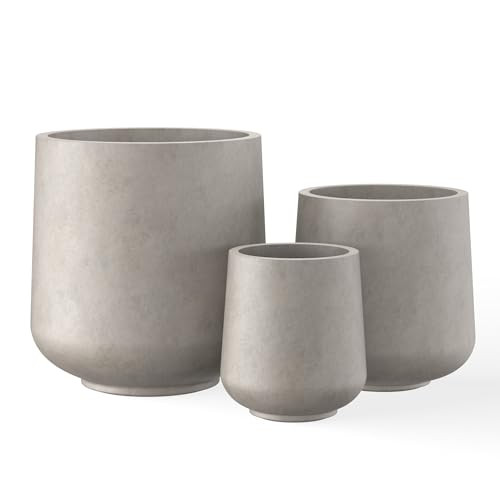 Kante 15.3"+11.6"+8.2" Dia Round Concrete Planter, Large Outdoor Indoor Planter Pots Containers with Drainage Holes and Rubber Plug for Home Garden Patio, Buff Concrete | Amazon (US)