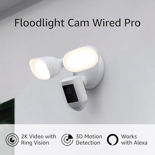 Ring Floodlight Cam Wired Pro with Bird’s Eye View and 3D Motion Detection, White | Amazon (US)