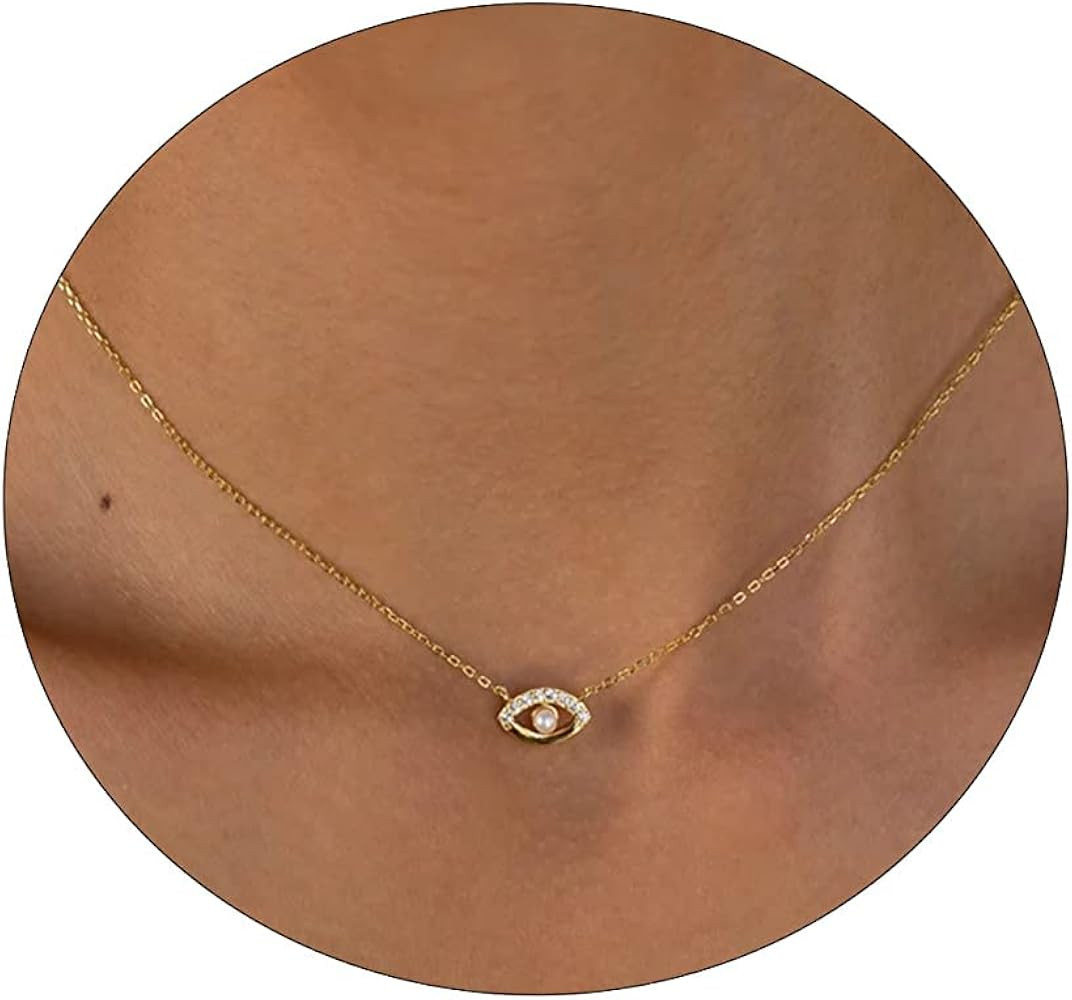 CAROVO Dainty Pearl Pendant Necklaces for Women 14k Gold Plated Barque Pearl Chain Necklace Delic... | Amazon (US)