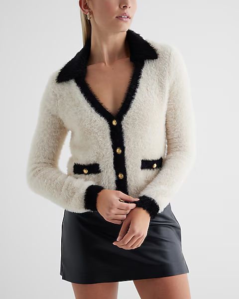 Tipped Fur Novelty Button Cardigan | Express