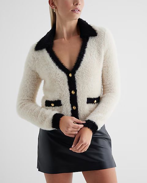 Tipped Faux Fur Novelty Button Cardigan | Express