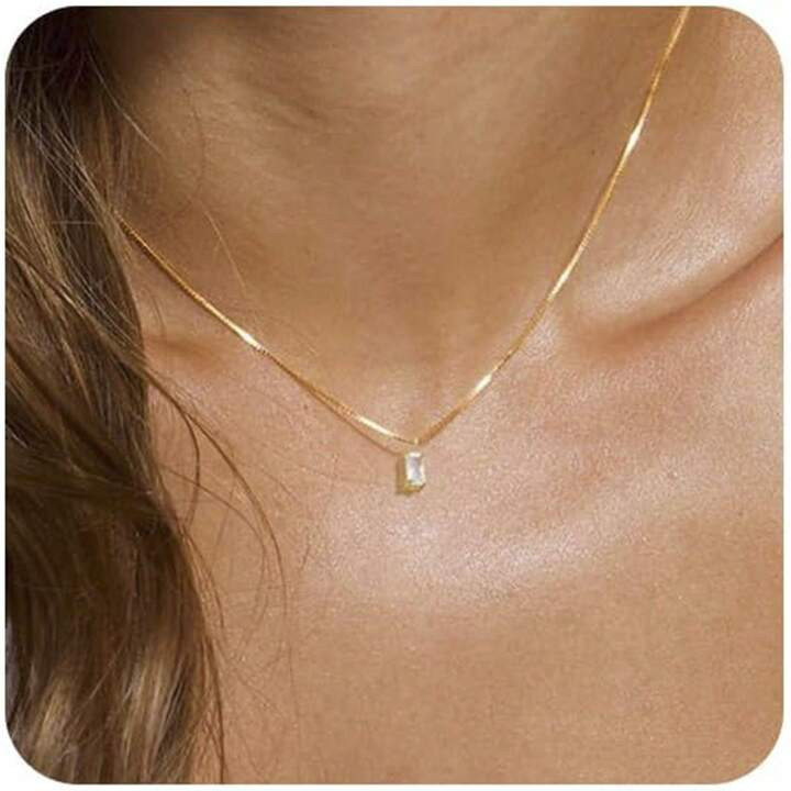 Diamond Pendant Necklace For Women, Dainty Gold Layered Necklaces 14k Gold Plated Stacked  Paperc... | SHEIN